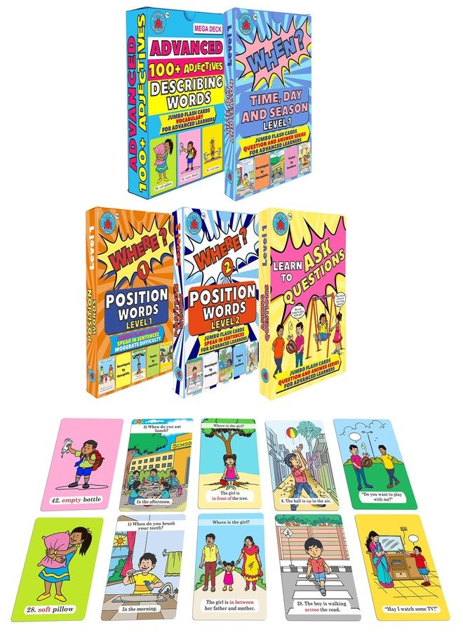 Brainy Bug Resources Flashcards to Teach Adjectives, Prepositions (Levels 1 and 2), Answer 'When?', Learn to Ask Questions | Advanced Learners, English Language Learners, Special Needs Kids - Image 1